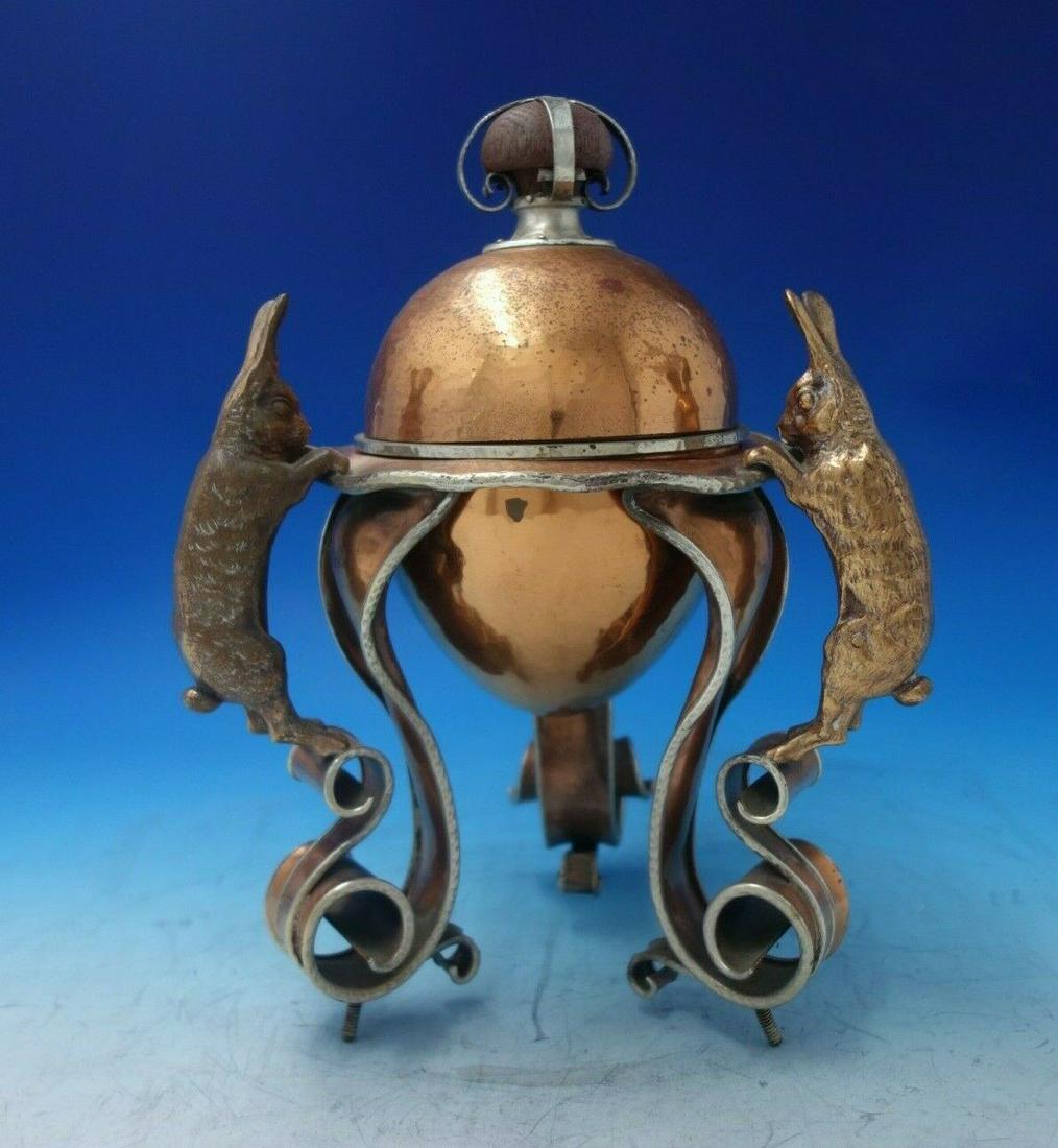 Rabbit by Joseph Heinrichs Copper Brass Silver Egg Coddler 11 3/8" x 9" (#5957): Rabbit by Joseph Heinrichs Copper Brass Silver Egg Coddler 11 3/8" x 9" (#5957) Maker: Joseph Heinrichs Composition: Sterling Silver (.925) Age: 1900-1940 Brand: Joseph Heinrichs Pattern: Rabbit Type: