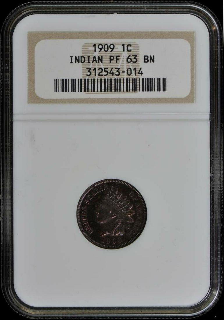 1909 Bronze Indian Cent 1C NGC PR63BN: 1909 Bronze Indian Cent 1C NGC PR63BN Certification: NGC Certification Number: 31254314 Grade: PR63 Year: 1909 Circulated/Uncirculated: Uncirculated Strike Type: Proof Mint Location: Philadelphia Desi