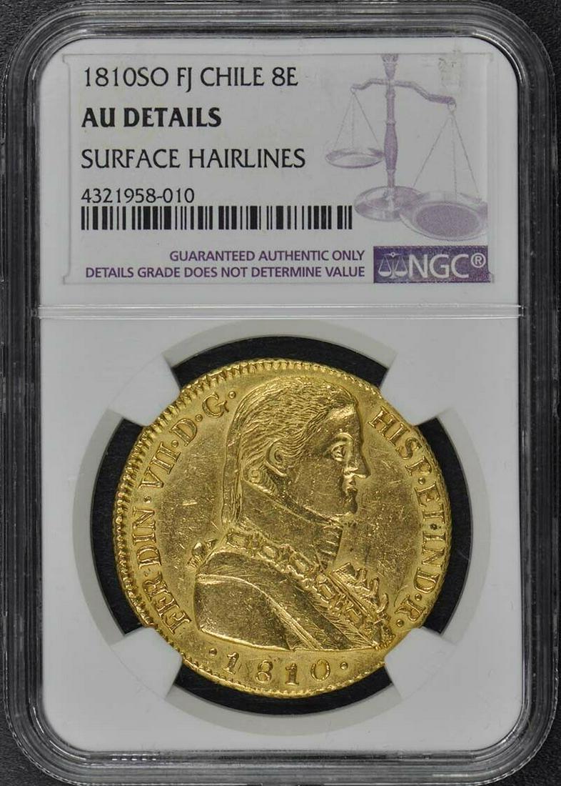 1810SO FJ CHILE 8E NGC AU Details: 1810SO FJ CHILE 8E NGC AU Details Circulated/Uncirculated: Uncirculated Year: 1810 Certification: NGC Certification Number: 4321958010 Grade: AU Details Pre-Owned The Mynt Guarantee: All items in this