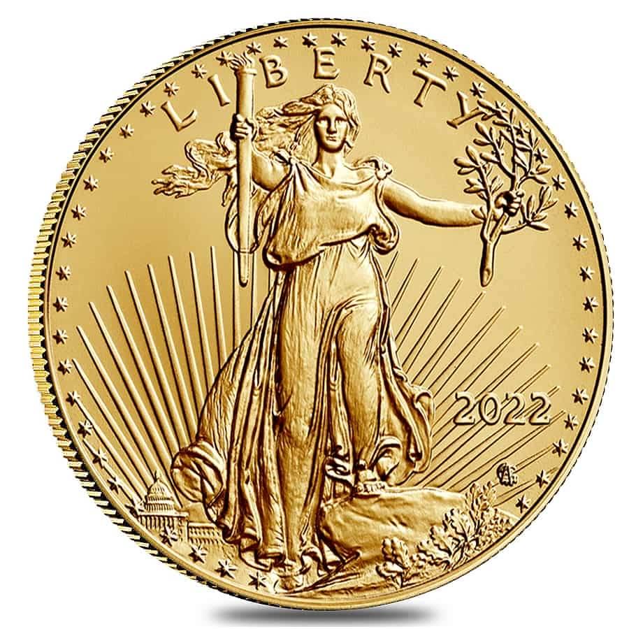 2022 1/4 oz Gold American Eagle $10 Coin BU: 2022 1/4 oz Gold American Eagle $10 Coin BU Year: 2022 Condition: Brilliant Uncirculated IRA Approved: Yes Purity: .9167 Denomination: $10 Actual Weight: 1/4 troy oz Gross Weight : 8.48 grams Diameter