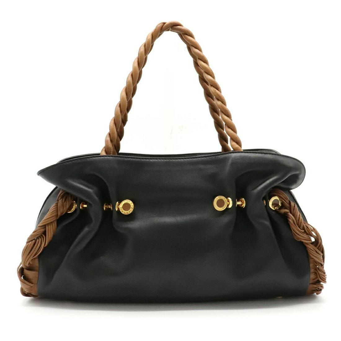 BVLGARI Bvlgari TWIST Twist Handbag Tote Bag Leather Black: BVLGARI Bvlgari TWIST Twist Handbag Tote Bag Leather Black Brand: Bvlgari Line: Bvlgari Bvlgari Type: Handbag Tote bag Material: Leather Leather: Color: Black Brown Style: Casual Size (HxWxD): 16cm x
