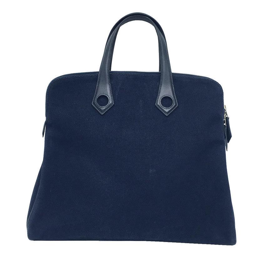 HERMES Hermes Kabasuibo 32 Toile Ash / Leather Navy Silver Handbag # J Engraved 2006 Men's Women's: HERMES Hermes Kabasuibo 32 Toile Ash / Leather Navy Silver Handbag # J Engraved 2006 Men's Women's Unisex Back Brand: Hermes Type: Handbag Material: Leather Toile H Leather: Toile H: Color: Navy Closu