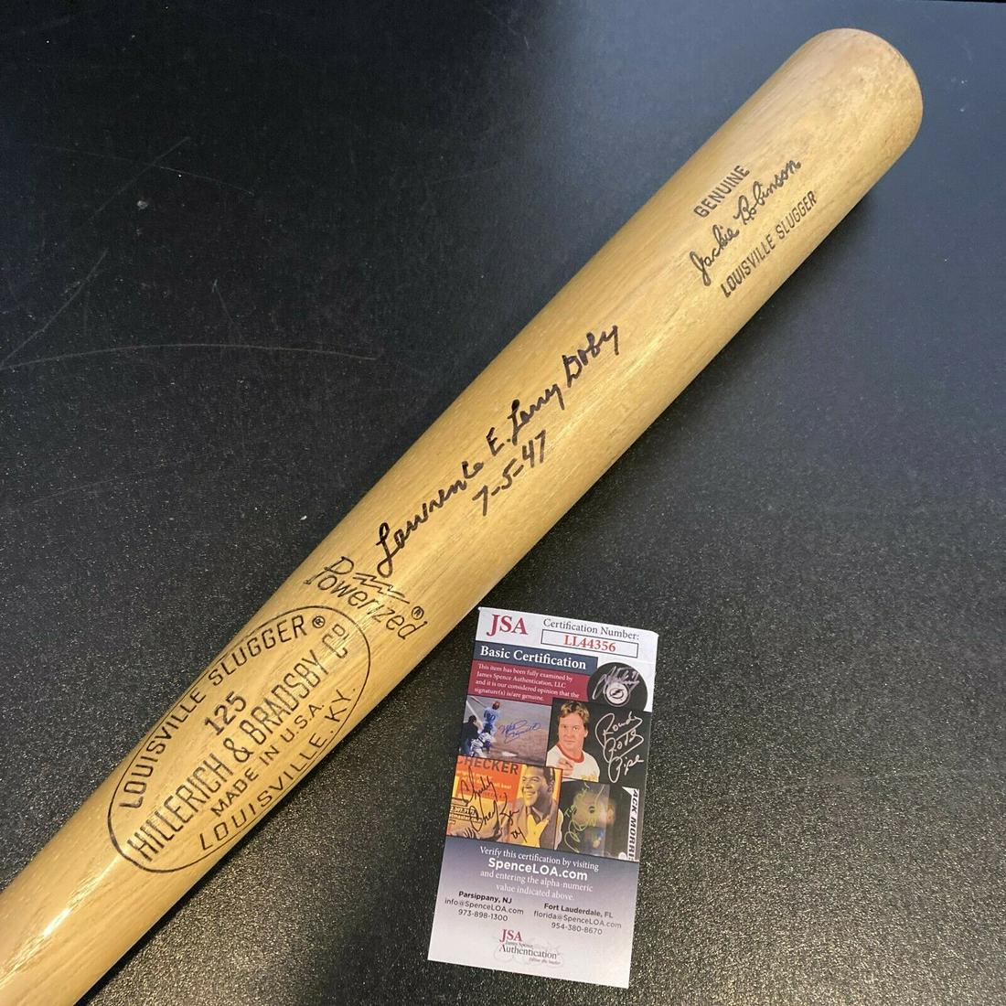 Lawrence Eugene Larry Doby Full Name July 5 1947 Signed Jackie Robinson Bat JSA: Lawrence Eugene Larry Doby Full Name July 5 1947 Signed Jackie Robinson Bat JSA Product: Bat Sport: Baseball-MLB Autograph Authentication: James Spence (JSA) Original/Reprint: Original Pre-Owned The M