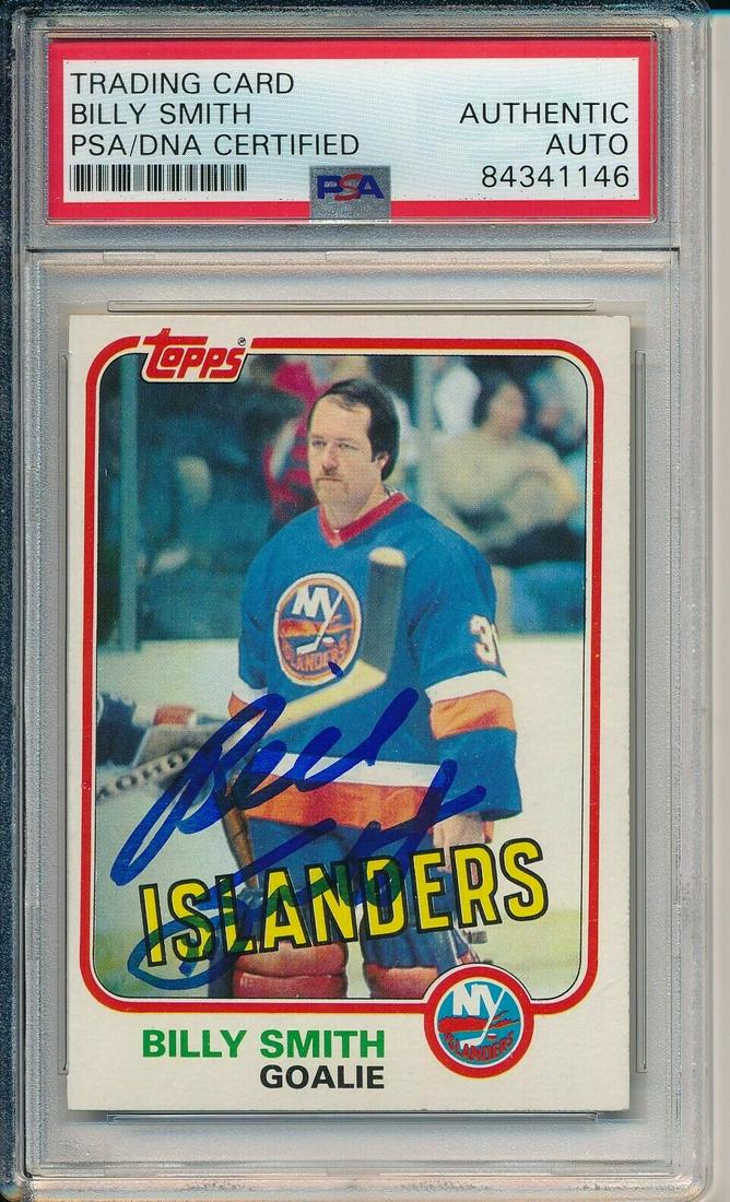 Billy Smith HOF NY Islanders Signed/Auto 1981 TOPPS Card #93 PSA/DNA 163644: Billy Smith HOF NY Islanders Signed/Auto 1981 TOPPS Card #93 PSA/DNA 163644 Sport: Hockey-NHL Original/Reprint: Original Team: New York Islanders Autograph Authentication: PSA/DNA League: NHL Pre-Owne