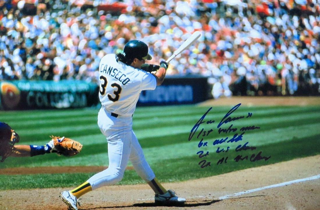 Jose Canseco Signed Autographed 12X18 Photo A's Swing Full Stats: Jose Canseco Signed Autographed 12X18 Photo A's Swing Full Stats Sport: Baseball-MLB Product: Photo Original/Reprint: Original Player: Jose Canseco Autograph Authentication: Hall of Fame Sports Team: 
