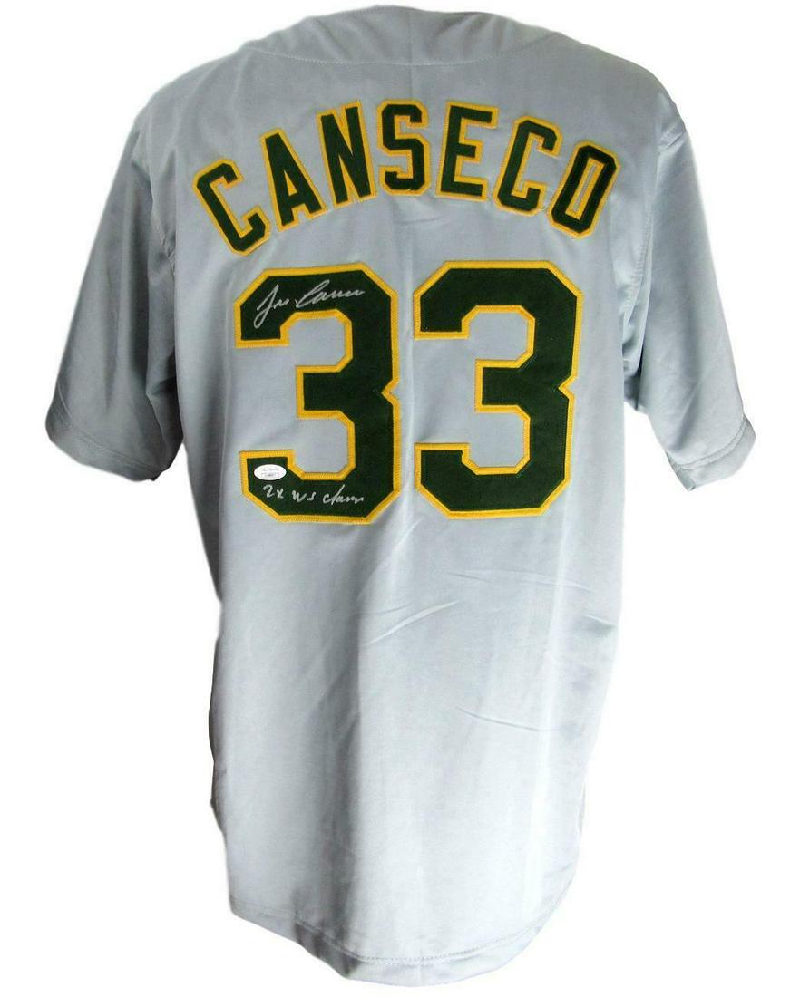Jose Canseco Signed/Inscribed Oakland Athletics Grey Baseball Jersey JSA 156111: Jose Canseco Signed/Inscribed Oakland Athletics Grey Baseball Jersey JSA 156111 Team: Oakland Athletics League: MLB Pre-Owned PLEASE NOTE: Framed Large or heavy Items do not have shipping costs includ