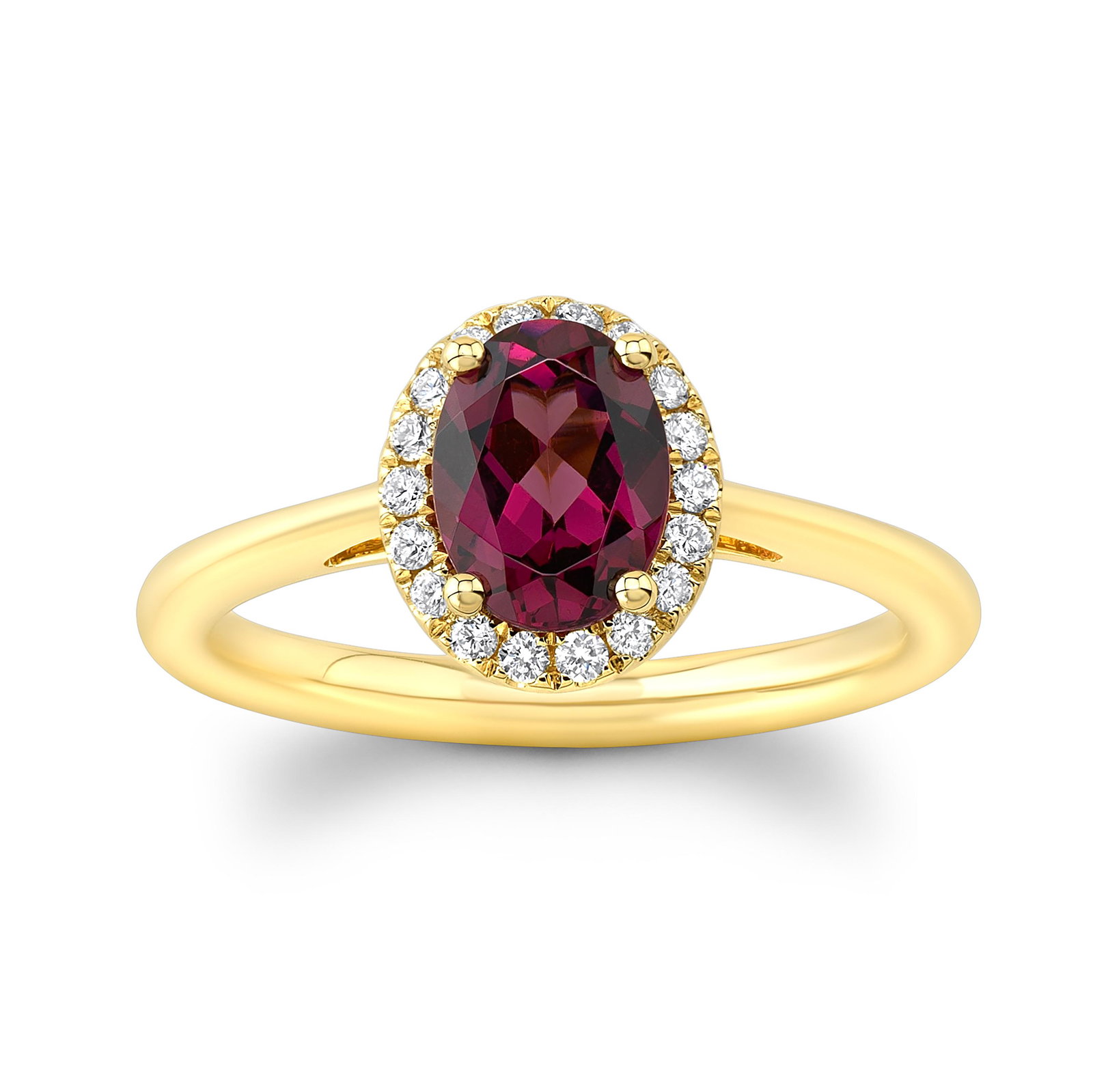 8x6mm Oval Rhodolite Garnet And Diamond Halo Ring (matching Pendant 51976) - Size 5: 8x6mm Oval Rhodolite Garnet And Diamond Halo Ring (matching Pendant 51976) - Size 5 14ky Ring 1ovrg=8x6mm 18rb=0.13ctw Size 5 Tag Description: 14KY RING 1OVRG=8X6MM 18RB=0.13CTW SIZE 5 Size Customizab