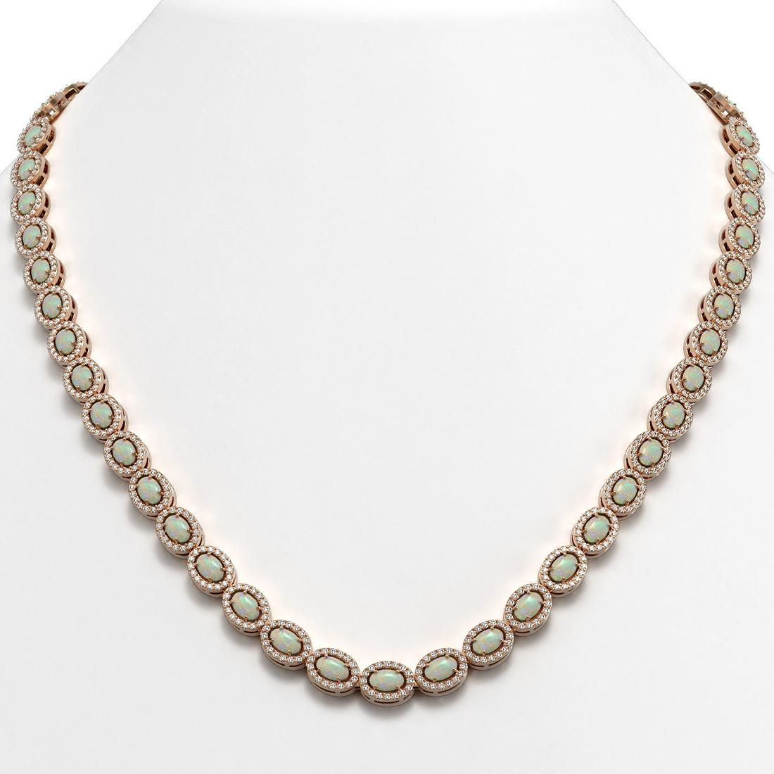 20.22 ctw Opal & Diamond Micro Pave Halo Necklace 10k Rose Gold: 20.22 ctw Opal & Diamond Micro Pave Halo Necklace 10k Rose Gold 20.22 ctw Opal & Diamond Micro Pave Halo Necklace 10k Rose Gold Designer Brand Luxury Jewelrymade in the USA Suggested Retail Price: $27