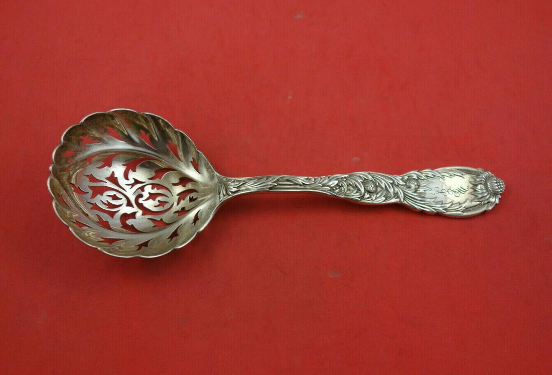 Chrysanthemum by Tiffany and Co Sterling Silver Sugar Sifter Pierced 7": Chrysanthemum by Tiffany and Co Sterling Silver Sugar Sifter Pierced 7" Maker: Tiffany & Co. Featured Refinements: Tiffany Sterling Silverware Composition: Sterling Silver Age: 1850-1899 Brand: Tiffan
