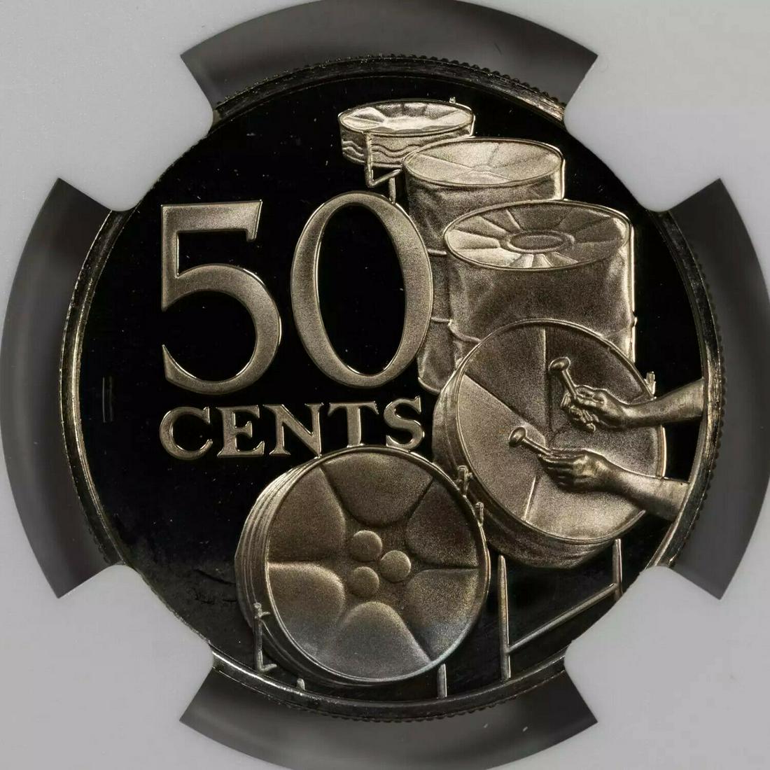 1978 FM PROOF TRINIDAD & TOBAGO KETTLE DRUMS 50C NGC PF 68 ULTRA CAMEO (073): 1978 FM PROOF TRINIDAD & TOBAGO KETTLE DRUMS 50C NGC PF 68 ULTRA CAMEO (073) Certification: NGC Composition: Copper-Nickel Grade: PF-68 Year: 1978 Circulated/Uncirculated: Uncirculated Strike Type: PR