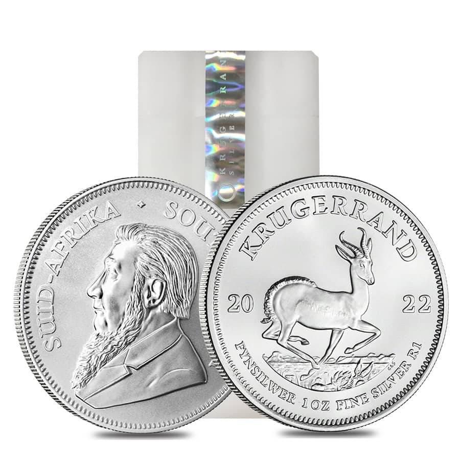 Roll of 25 - 2022 South Africa 1 oz Silver Krugerrand BU (Tube Lot of 25): Roll of 25 - 2022 South Africa 1 oz Silver Krugerrand BU (Tube Lot of 25) Year: 2022 Condition: Brilliant Uncirculated Purity: .999 Denomination: 1 Rand Actual Weight: 25 x 1 troy oz = 25 troy oz Gros