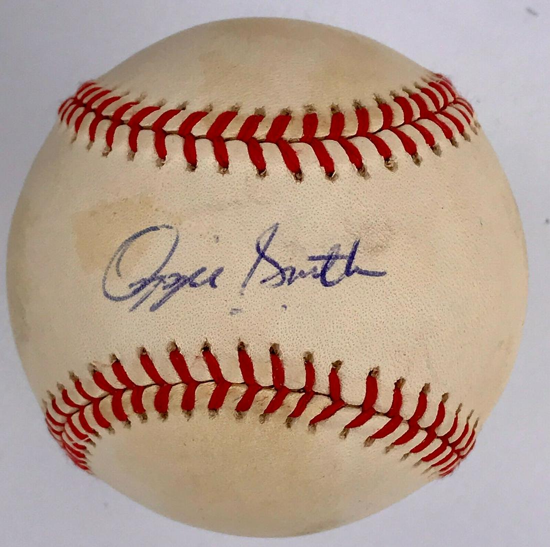 OZZIE SMITH (Cardinals) signed National League baseball-JSA (TU): OZZIE SMITH (Cardinals) signed National League baseball-JSA (TU) Product: Ball Player: Ozzie Smith Sport: Baseball-MLB Autograph Authentication: James Spence Authentication (JSA) Team: St. Louis Cardi