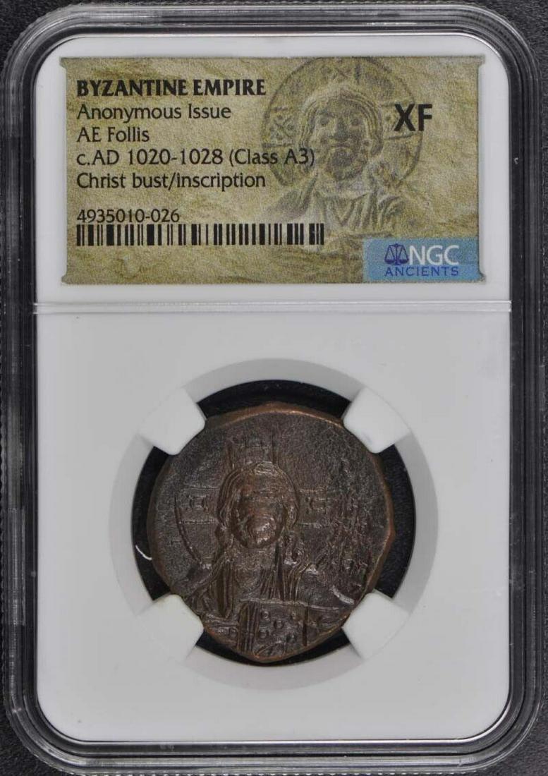 Anonymous Issue BYZANTINE EMPIRE AE Follis NGC XF40: Anonymous Issue BYZANTINE EMPIRE AE Follis NGC XF40 Certification: NGC Certification Number: 4935010026 Grade: XF40 Pre-Owned The MYNT Guarantee: All items in this auction are guaranteed authentic and