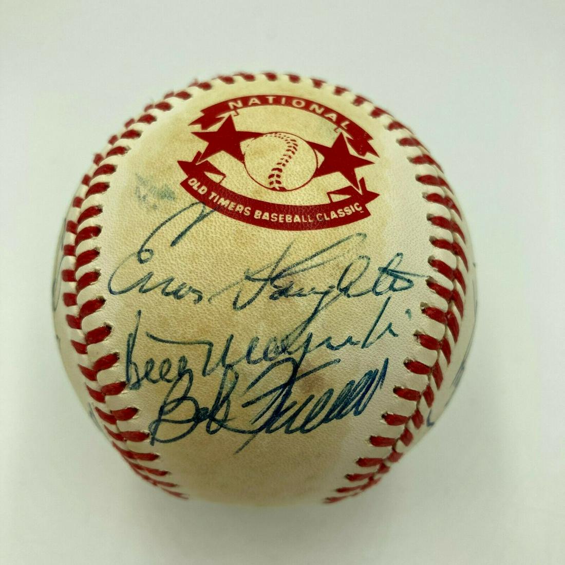 Hall Of Fame Multi Signed Cracker Jack Old Timers Game Baseball Beckett COA: Hall Of Fame Multi Signed Cracker Jack Old Timers Game Baseball Beckett COA Product: Ball Sport: Baseball-MLB Autograph Authentication: Beckett Authentication Services (BAS) Original/Reprint: Original