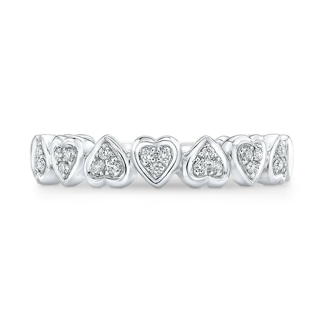 Diamond Pave Hearts Stackable Ring In 18k White Gold, Size 6.75: Diamond Pave Hearts Stackable Ring In 18k White Gold, Size 6.75 Alternating Hearts Band Showcases 0.10ctw Of Round Brilliant Diamonds Beautifully Pave-set In 18k White Gold 18k White Gold Band With 21