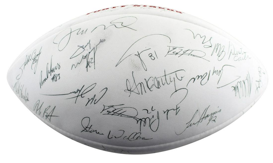 1991 49ers (48) Montana Young Rice Signed White Panel Football BAS: 1991 49ers (48) Montana Young Rice Signed White Panel Football BAS Sport: Football-NFL Product: Ball Original/Reprint: Original Player: Joe Montana Steve Young Jerry Rice Tom Rathman John Taylor M Tea
