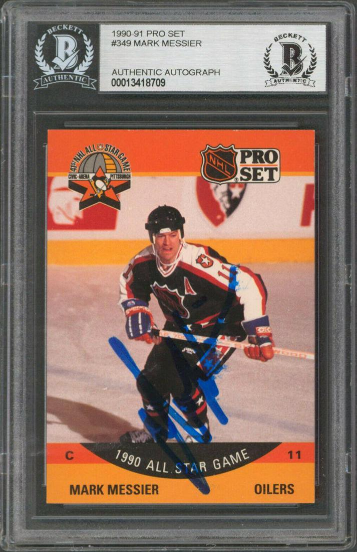 Oilers Mark Messier Signed 1990 Pro Set #349 Card Autographed BAS: Oilers Mark Messier Signed 1990 Pro Set #349 Card Autographed BAS Graded: No Sport: Ice Hockey Team: Edmonton Oilers League: NHL Certification Number: 13418709 Product Coa: Beckett Product Signed By N