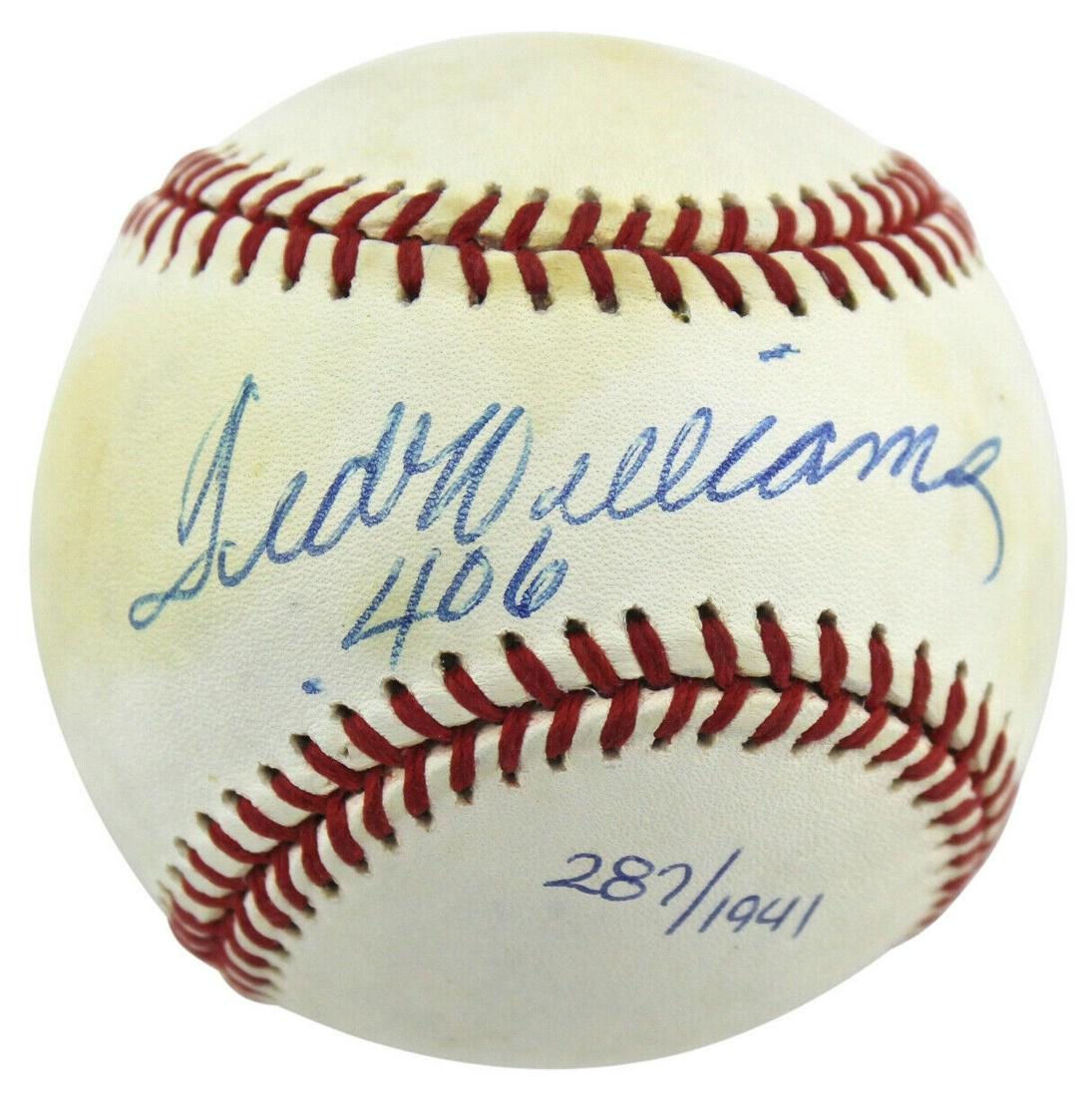 Red Sox Ted Williams ".406" Signed Oal Baseball LE #287/1941 UDA: Red Sox Ted Williams ".406" Signed Oal Baseball LE #287/1941 UDA Sport: Baseball-MLB Product: Ball Original/Reprint: Original Player: Ted Williams Autograph Authentication: UDA Team: Boston Red Sox Pr