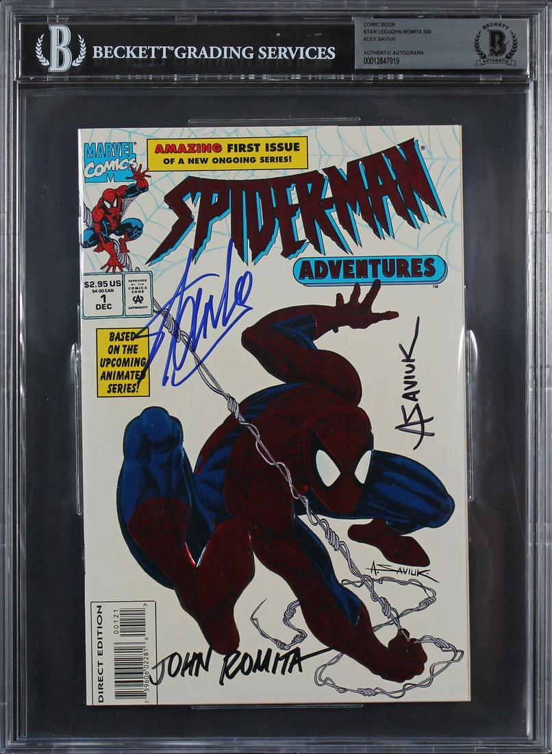 (3) Stan Lee Romita Sr. & Saviuk Signed Spider-Man Adventures #1 Comic BAS: (3) Stan Lee Romita Sr. & Saviuk Signed Spider-Man Adventures #1 Comic BAS Industry: Movies Original/Reproduction: Original Autograph Authentication: Beckett Product Coa: Beckett Product Signed By Nam