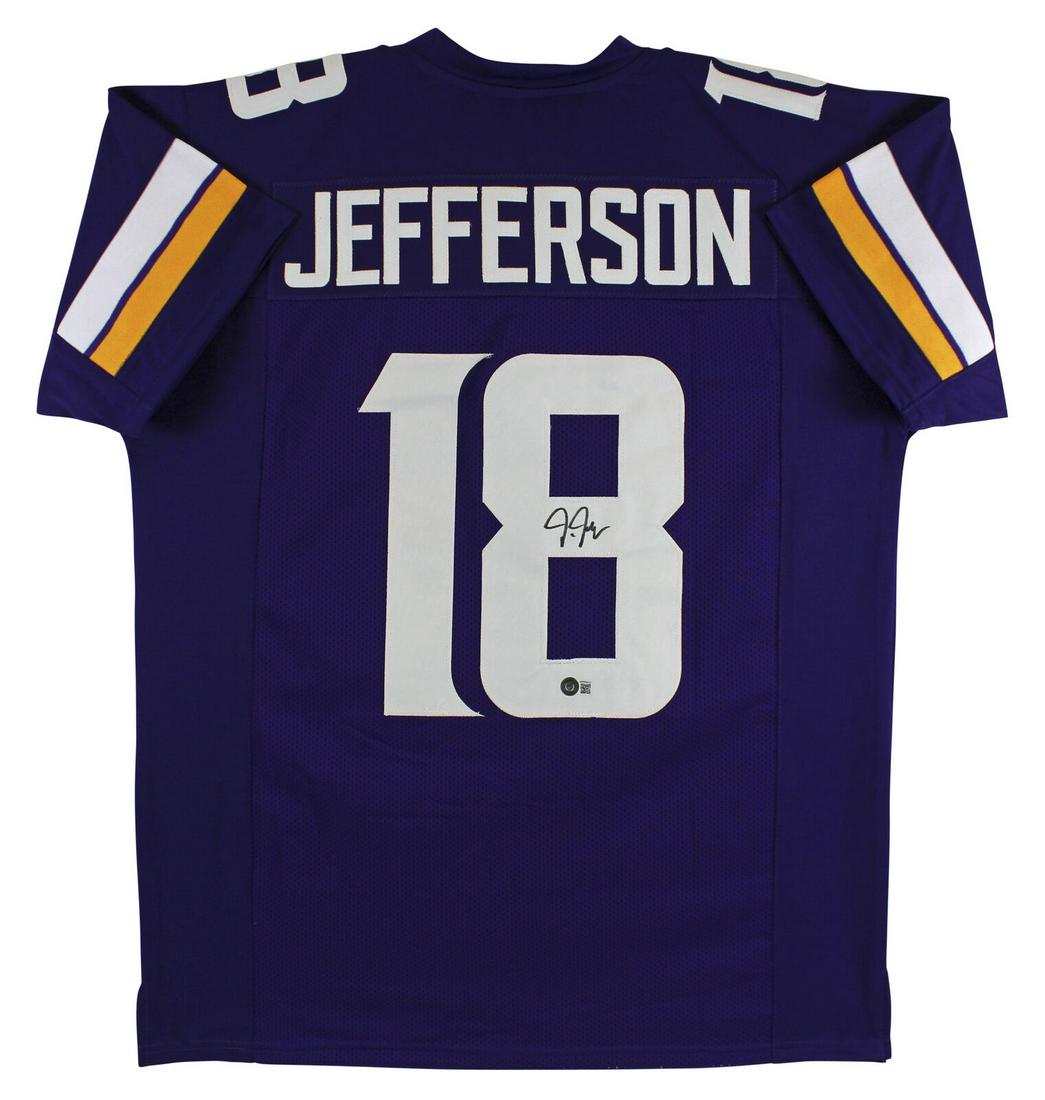 Vikings Justin Jefferson Signed Purple Jersey Autographed BAS: Vikings Justin Jefferson Signed Purple Jersey Autographed BAS Sport: Football-NFL Product: Jersey Original/Reprint: Original Player: Justin Jefferson Team: Minnesota Vikings Autograph Authentication: 