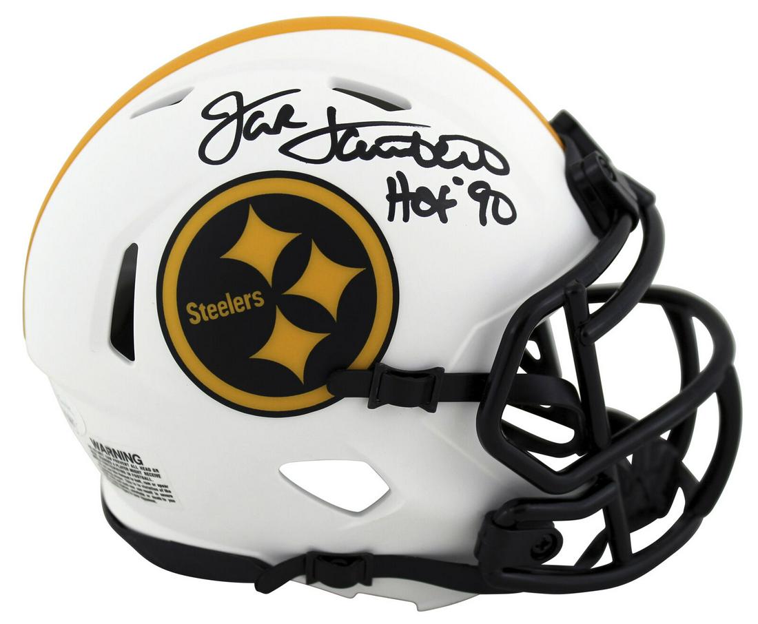Steelers Jack Lambert "HOF 90" Signed Lunar Speed Mini Helmet JSA Witness: Steelers Jack Lambert "HOF 90" Signed Lunar Speed Mini Helmet JSA Witness Sport: Football-NFL Product: Helmet Original/Reprint: Original Player: Jack Lambert Team: Pittsburgh Steelers Autograph Authen