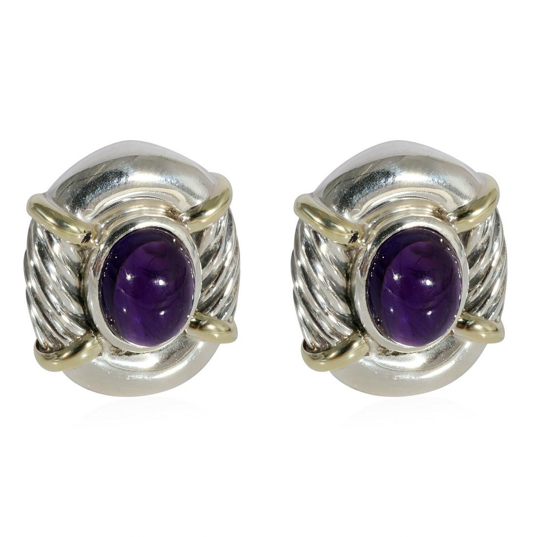 David Yurman Amethyst Cable Earrings in 14k Yellow Gold/Sterling Silver-: David Yurman Amethyst Cable Earrings in 14k Yellow Gold/Sterling Silver- Main Stone: Amethyst Metal Purity: 14k Original Box?: No Original Papers?: No Gross Weight (Grams): 13.26 Type: Earrings Style: