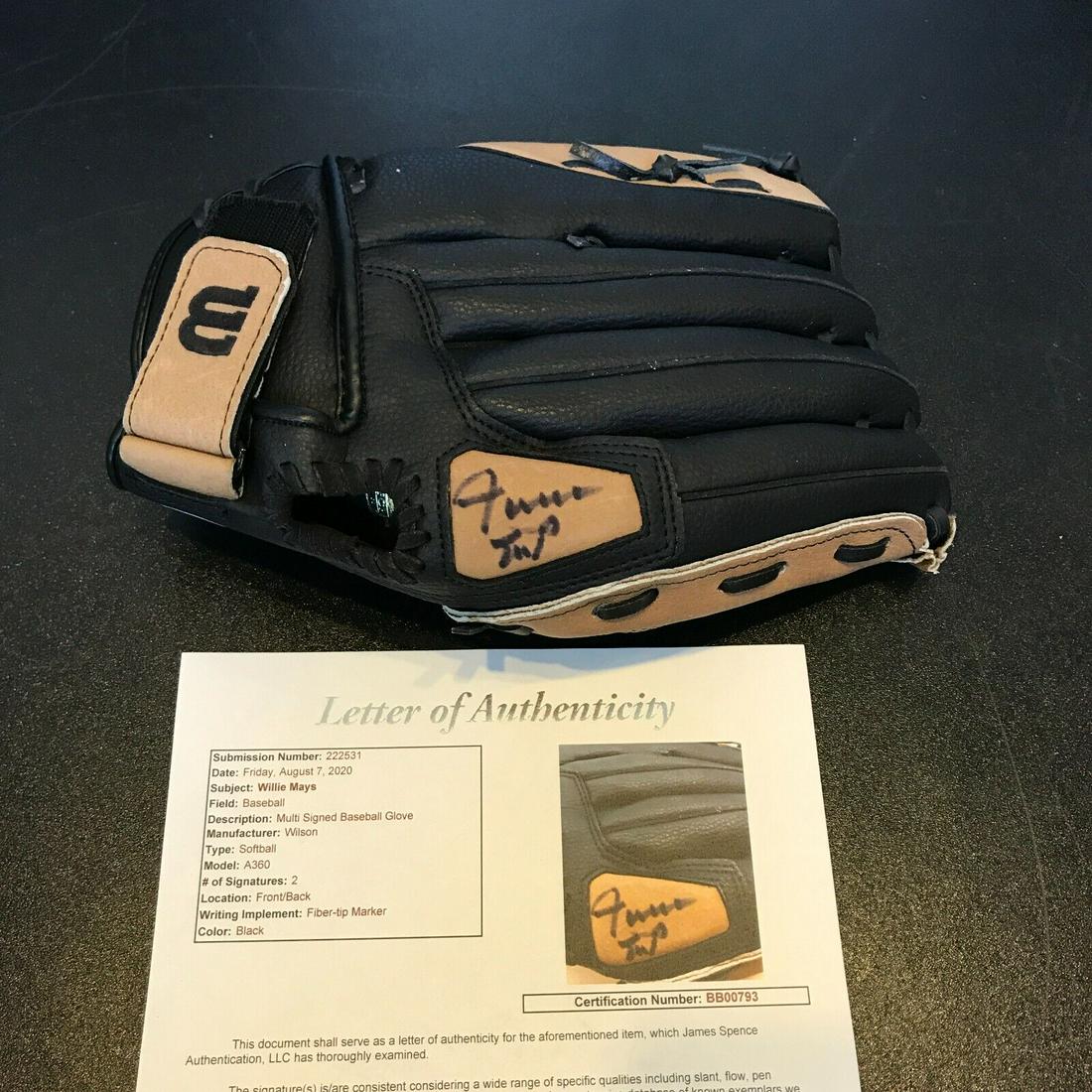 Willie Mays Signed Autographed Wilson Baseball Glove With JSA COA: Willie Mays Signed Autographed Wilson Baseball Glove With JSA COA Product: Ball Sport: Baseball-MLB Autograph Authentication: James Spence (JSA) Player: Willie Mays Original/Reprint: Original Pre-Owne