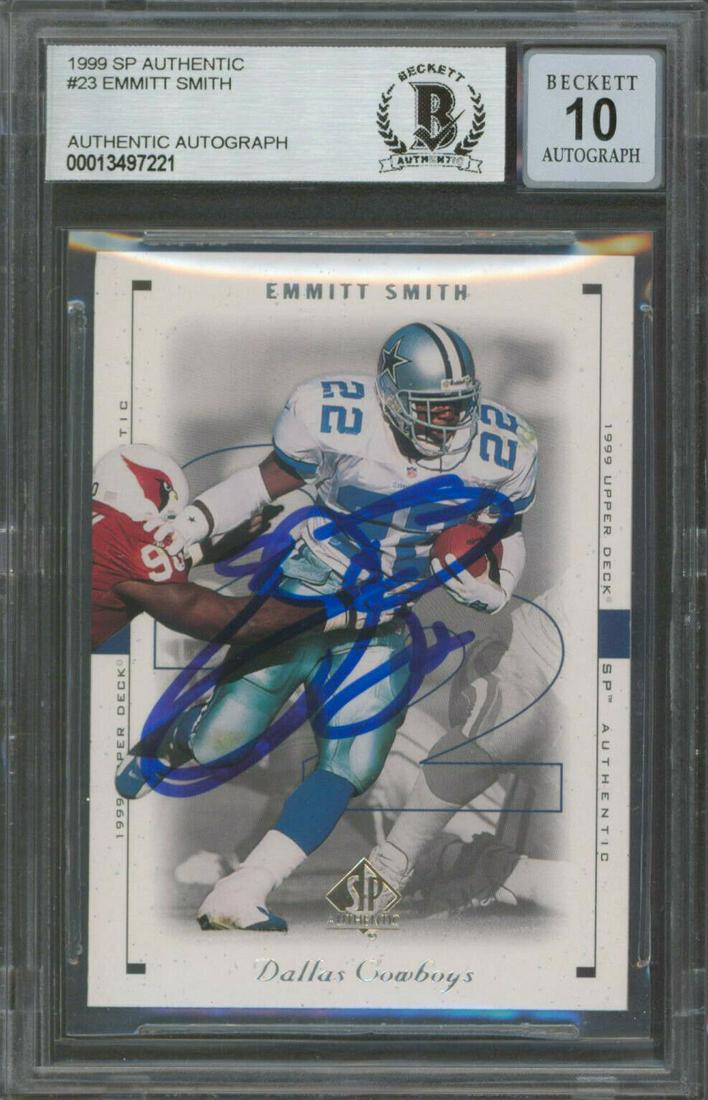 Cowboys Emmitt Smith Signed 1999 SP #23 Card Auto Graded 10! BAS Slab: Cowboys Emmitt Smith Signed 1999 SP #23 Card Auto Graded 10! BAS Slab Graded: Yes Sport: Football-NFL Team: Dallas Cowboys League: NFL Certification Number: 13497221 Product Coa: Beckett Product Signe
