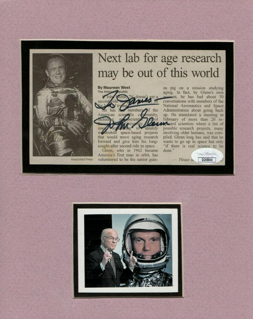 John Glenn Signed Autographed Magazine Photo Matted with Photo NASA JSA: John Glenn Signed Autographed Magazine Photo Matted with Photo NASA JSA Object Type: Photograph Industry: Television Original/Reproduction: Original Signed By: John Glenn Autograph Authentication: Jam