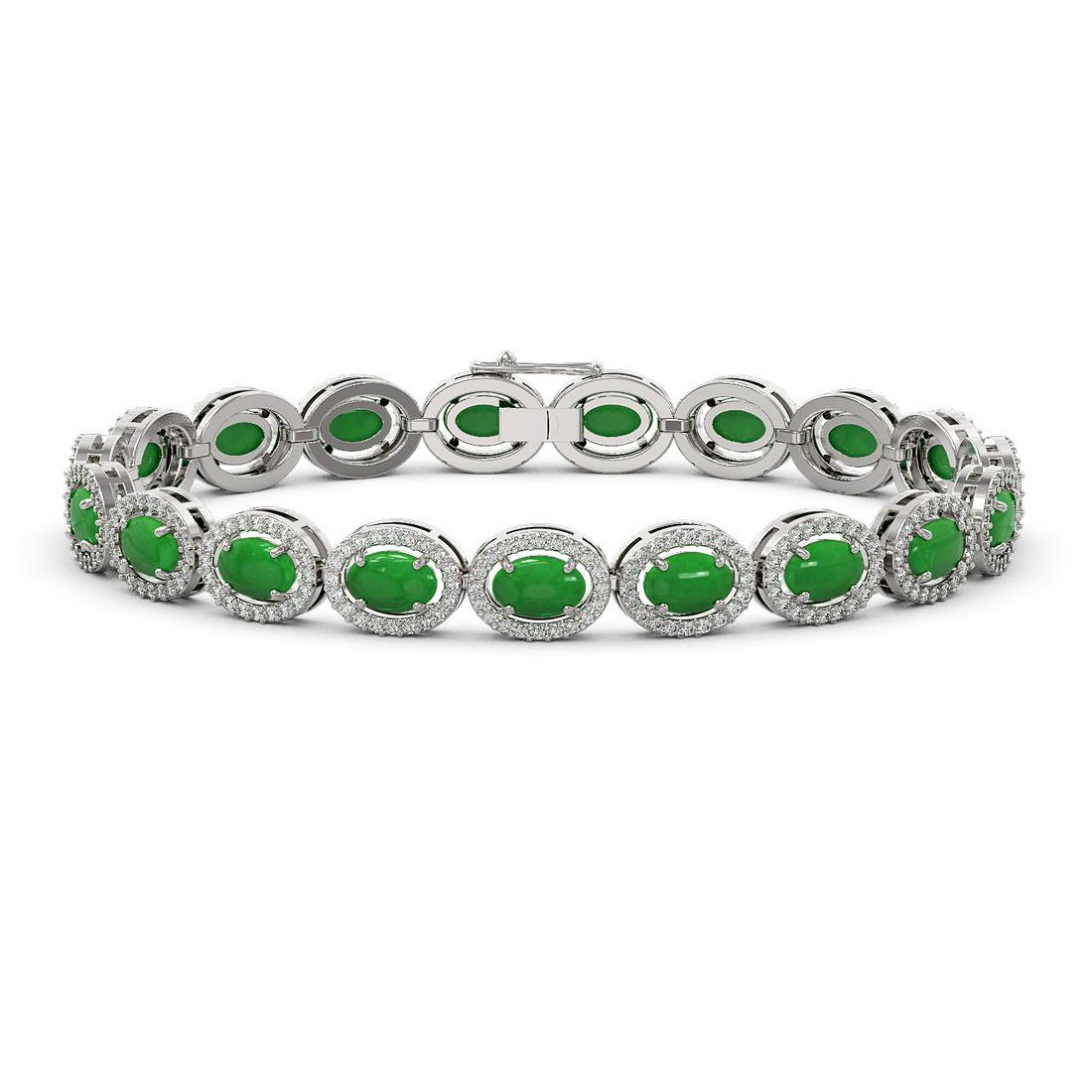 15.20 ctw Jade & Diamond Micro Pave Halo Bracelet 10k White Gold: 15.20 ctw Jade & Diamond Micro Pave Halo Bracelet 10k White Gold 15.20 ctw Jade & Diamond Micro Pave Halo Bracelet 10k White Gold Designer Brand Luxury Jewelrymade in the USA Suggested Retail Price: $