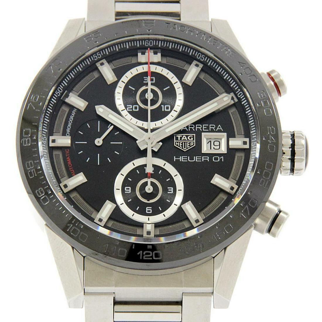 TAG Heuer CAR201Z.BA0714 CARRERA Calibre 01 Chrono Automatic: TAG Heuer CAR201Z.BA0714 CARRERA Calibre 01 Chrono Automatic Brand: TAG Heuer Color: Black - - Size: Case diameter 43.5mm Max Arm size: 18.5cm Additionalinfo: Automatic waterproof Type: Wristwatch AB: