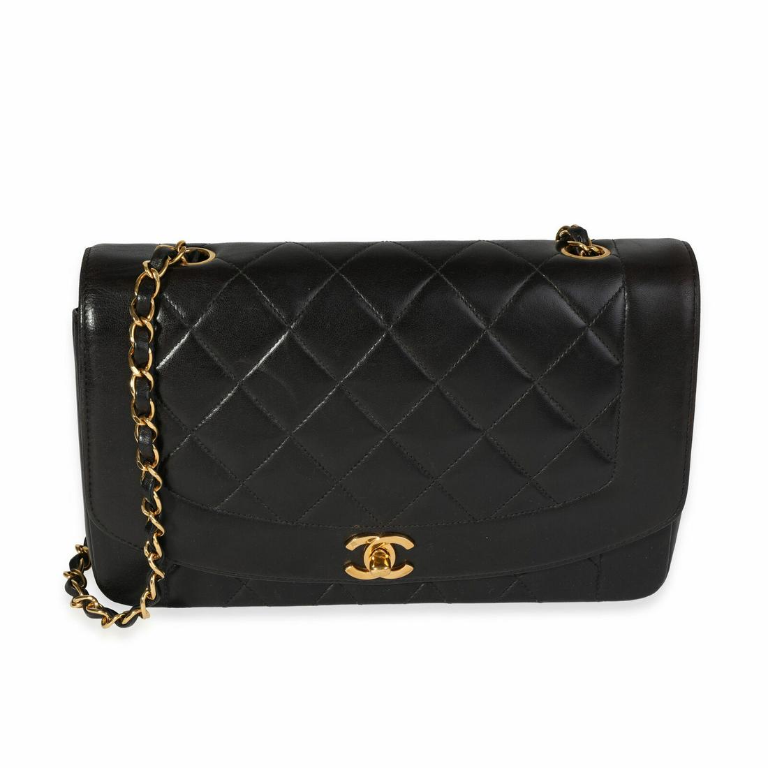 Chanel Vintage Black Quilted Lambskin Diana Flap Bag: Chanel Vintage Black Quilted Lambskin Diana Flap Bag Dimensions: 9.5 x 6 x 2.75 Handbag Accessories: Box;Dustbag Bag Length: 9.5 in Bag Depth: 2.75 in Bag Height: 6 in Style: Shoulder Bag Material: Le
