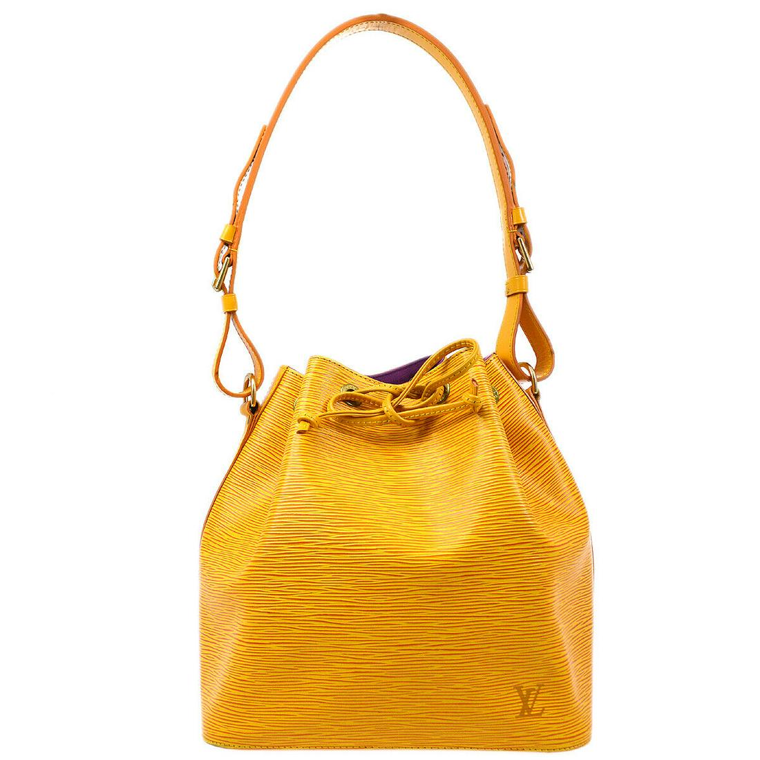 LOUIS VUITTON PETITE NOE DRAWSTRING SHOULDER BAG AR1915 YELLOW EPI M44109: LOUIS VUITTON PETITE NOE DRAWSTRING SHOULDER BAG AR1915 YELLOW EPI M44109 Size: Medium Exterior Color: Tassili Yellow Model: LOUIS VUITTON PETIT NOE Accents: Logo Style: Shoulder Bag Closure: Drawstri