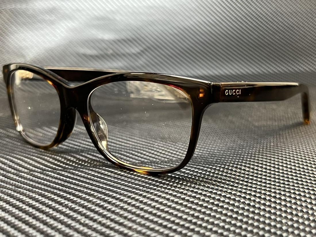GUCCI GG0162OA 002 Havana Women's Eyeglasses Frame 55 mm: GUCCI GG0162OA 002 Havana Women's Eyeglasses Frame 55 mm Brand: Gucci Bridge Width: 17 mm Features: Full Rim Frame Color: Havana Frame Material: Acetate Plastic Lens Socket Width: 55 mm Style: Rectang