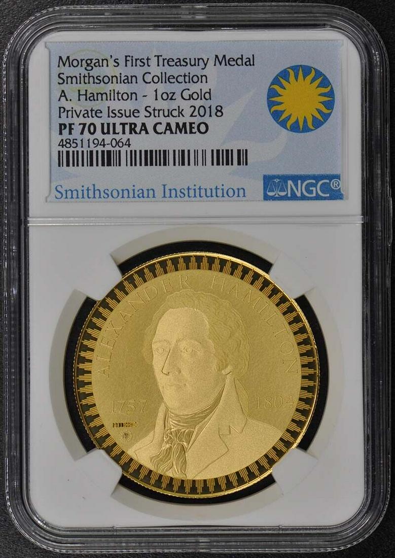 2018 1oz GOLD Alexander Hamilton Smithsonian Collection NGC PF70: 2018 1oz GOLD Alexander Hamilton Smithsonian Collection NGC PF70 Circulated/Uncirculated: Uncirculated Grading Service: NGC Certification Number: 4851194064 Grade: PR70 Year Of Issue: 2018 Pre-Owned T
