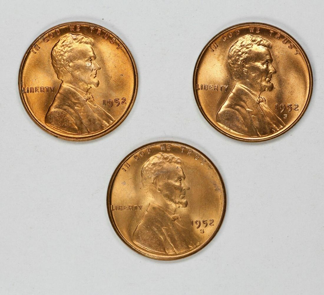 1952 P D S LINCOLN WHEAT CENT PENNY SET 1C GEM BU BRILLIANT RED SET OF 3 COINS: 1952 P D S LINCOLN WHEAT CENT PENNY SET 1C GEM BU BRILLIANT RED SET OF 3 COINS Modified Item: No Coin: Lincoln Wheat Penny Certification: Uncertified Mint Location: Philadelphia / Denver / San Francis