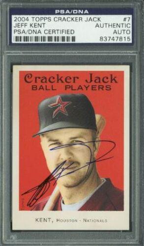 Astros Jeff Kent Signed Card 2004 Topps Cracker Jack #7 PSA Slabbed: Astros Jeff Kent Signed Card 2004 Topps Cracker Jack #7 PSA Slabbed Card Manufacturer: Cracker Jack Topps Player: JEFF KENT Grade: Ungraded Team: Houston Astros Original/Reprint: Original Sport: Baseb