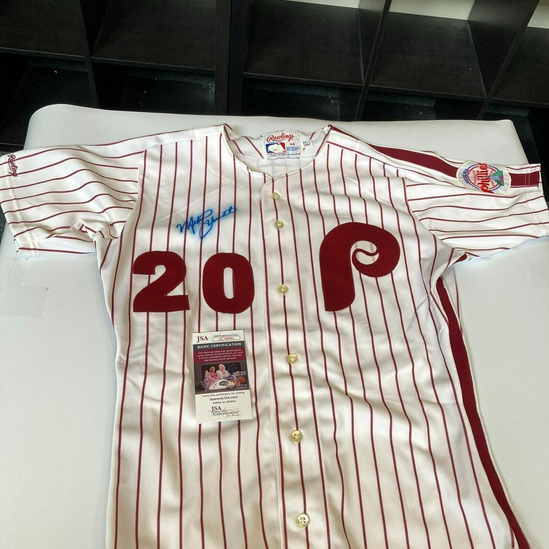 Mike Schmidt Signed 1989 Game Model Philadelphia Phillies Jersey With JSA COA: Mike Schmidt Signed 1989 Game Model Philadelphia Phillies Jersey With JSA COA Product: Jersey Sport: Baseball-MLB Autograph Authentication: James Spence Authentication (JSA) Original/Reprint: Original