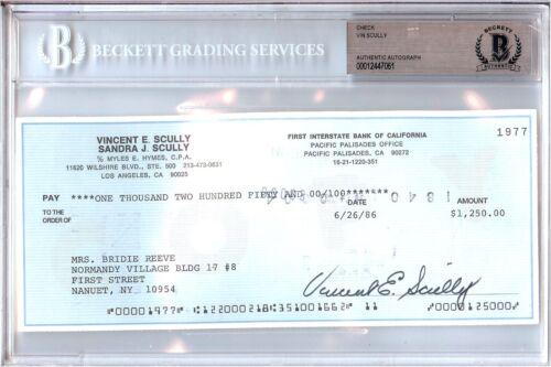 Vin Scully Signed Autographed Personal Check LA Dodgers #1977 1986 BGS: Vin Scully Signed Autographed Personal Check LA Dodgers #1977 1986 BGS Sport: Baseball-MLB Product: Personal Check Original/Reprint: Original Player: Vin Scully Team: Los Angeles Dodgers Autograph Aut