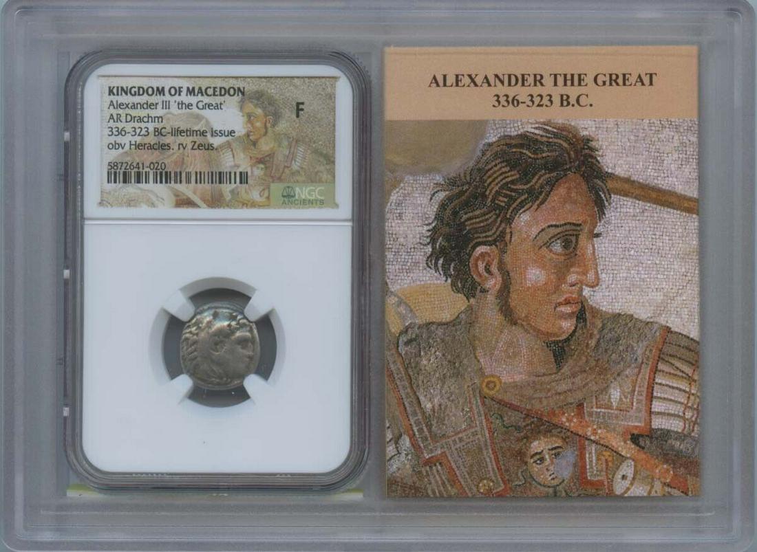 Alexander III The Great 336-323 BC Lifetime AR Drachm NGC F12 Story Vault: Alexander III The Great 336-323 BC Lifetime AR Drachm NGC F12 Story Vault Certification: NGC Certification Number: 5872641020 Denomination: Ancient Greek Grade: F12 Date: NONE Pre-Owned The MYNT Guara