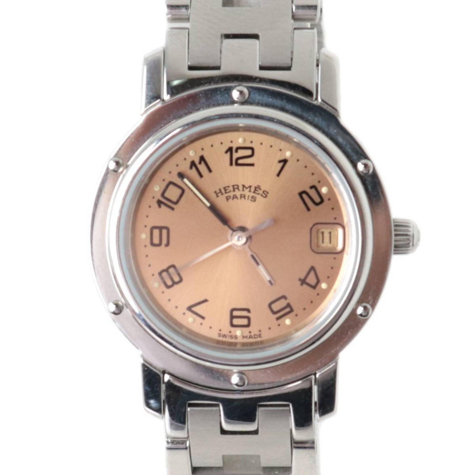HERMES Clipper Quartz Watch Pink Dial SS CL4.210 Box / Guarantee Booklet Koma: HERMES Clipper Quartz Watch Pink Dial SS CL4.210 Box / Guarantee Booklet Koma Brand: Hermes Line: Clipper Display: Analog Material (Case): Stainless steel Material (Band): Stainless steel Color (Dial)
