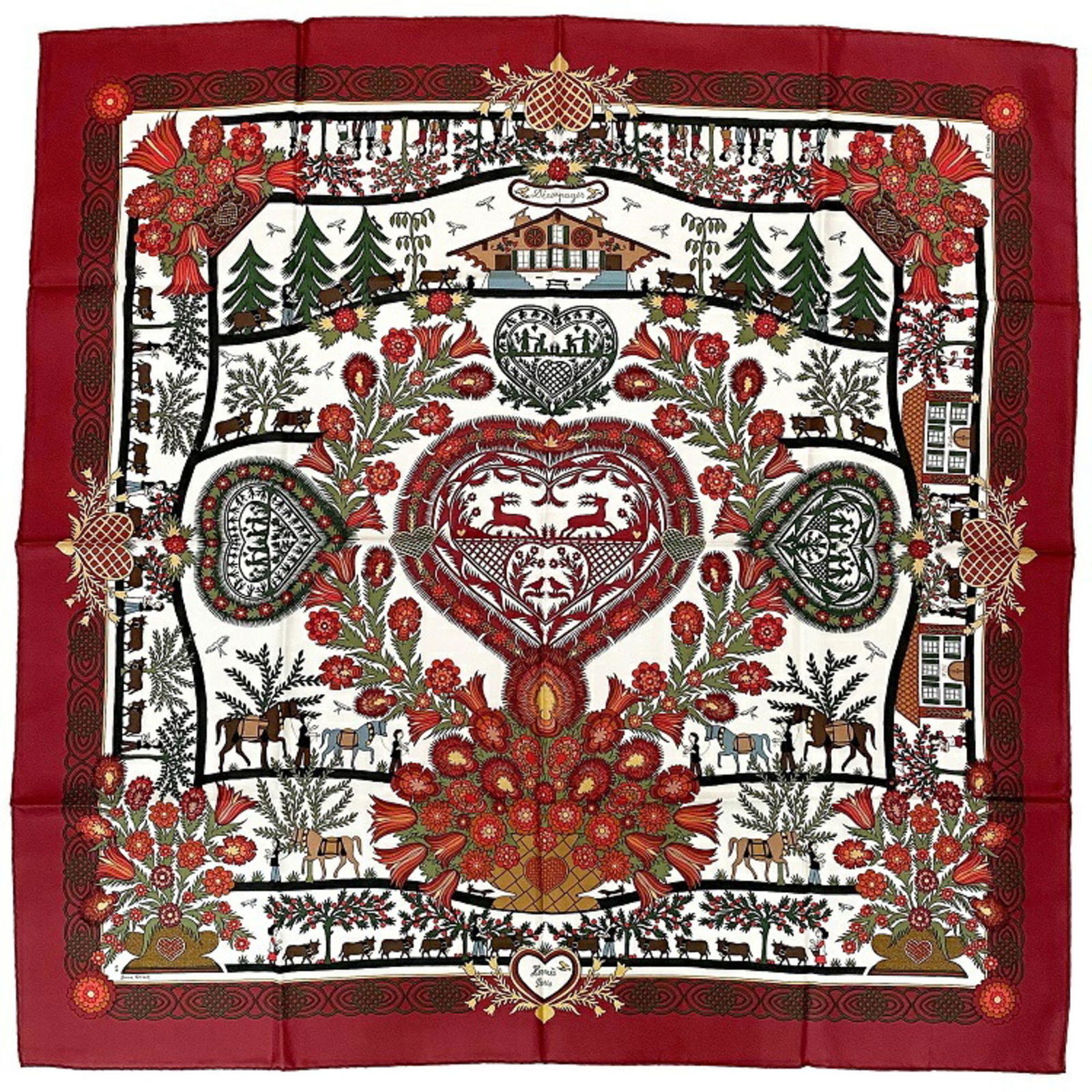 Hermes Large Scarf Carre 90 Bordeaux White Decoupages Silk 100% HERMES Red Decoupage Reindeer Leaf: Hermes Large Scarf Carre 90 Bordeaux White Decoupages Silk 100% HERMES Red Decoupage Reindeer Leaf Plant Flower Women's Brand: Hermes Type: Scarf Color: Bordeaux White Material: Silk100% Silk: 100% Si