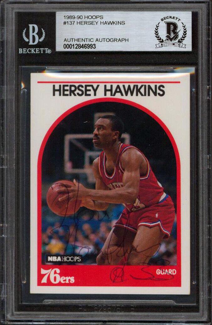 76ers Hersey Hawkins Signed 1989 Hoops #137 Card BAS Slabbed: 76ers Hersey Hawkins Signed 1989 Hoops #137 Card BAS Slabbed Graded: No Sport: Basketball-NBA Team: Philadelphia 76ers League: NBA Certification Number: 12846993 Product Coa: Beckett Product Signed By