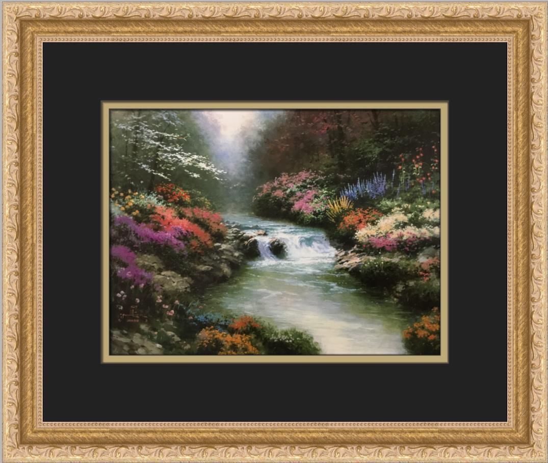Thomas Kinkade Beside Still Waters Custom Framed Print: Thomas Kinkade Beside Still Waters Custom Framed Print Size: Medium Region Of Origin: United States Artist: Thomas Kinkade Production Technique: Offset Lithograph Framing: Matted & Framed Style: Ameri