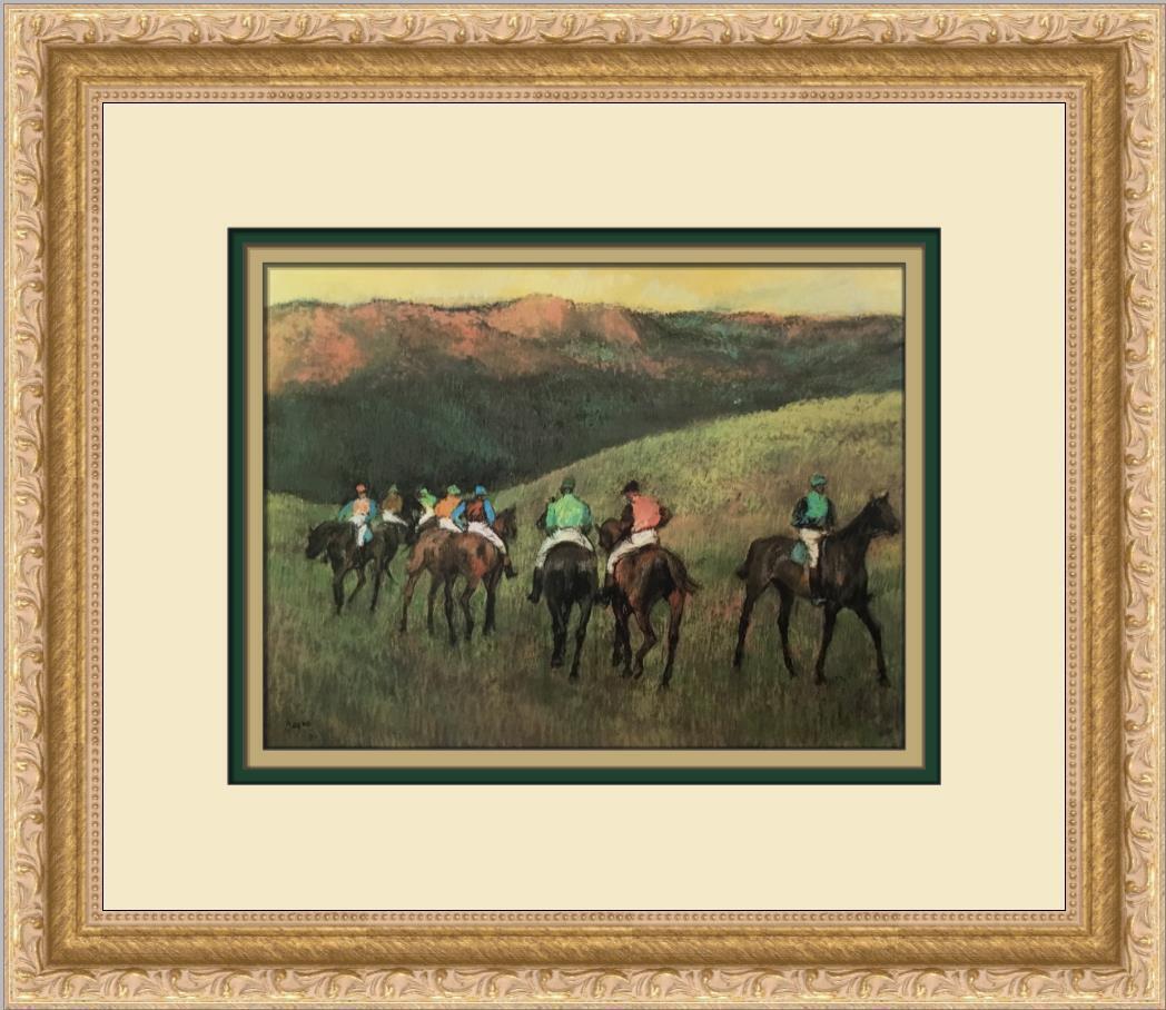Edgar Degas Racehorses in the Landscape Custom Framed Print: Edgar Degas Racehorses in the Landscape Custom Framed Print Size: Medium Region Of Origin: United States Artist: Edgar Degas Production Technique: Offset Lithograph Framing: Matted & Framed Style: Imp