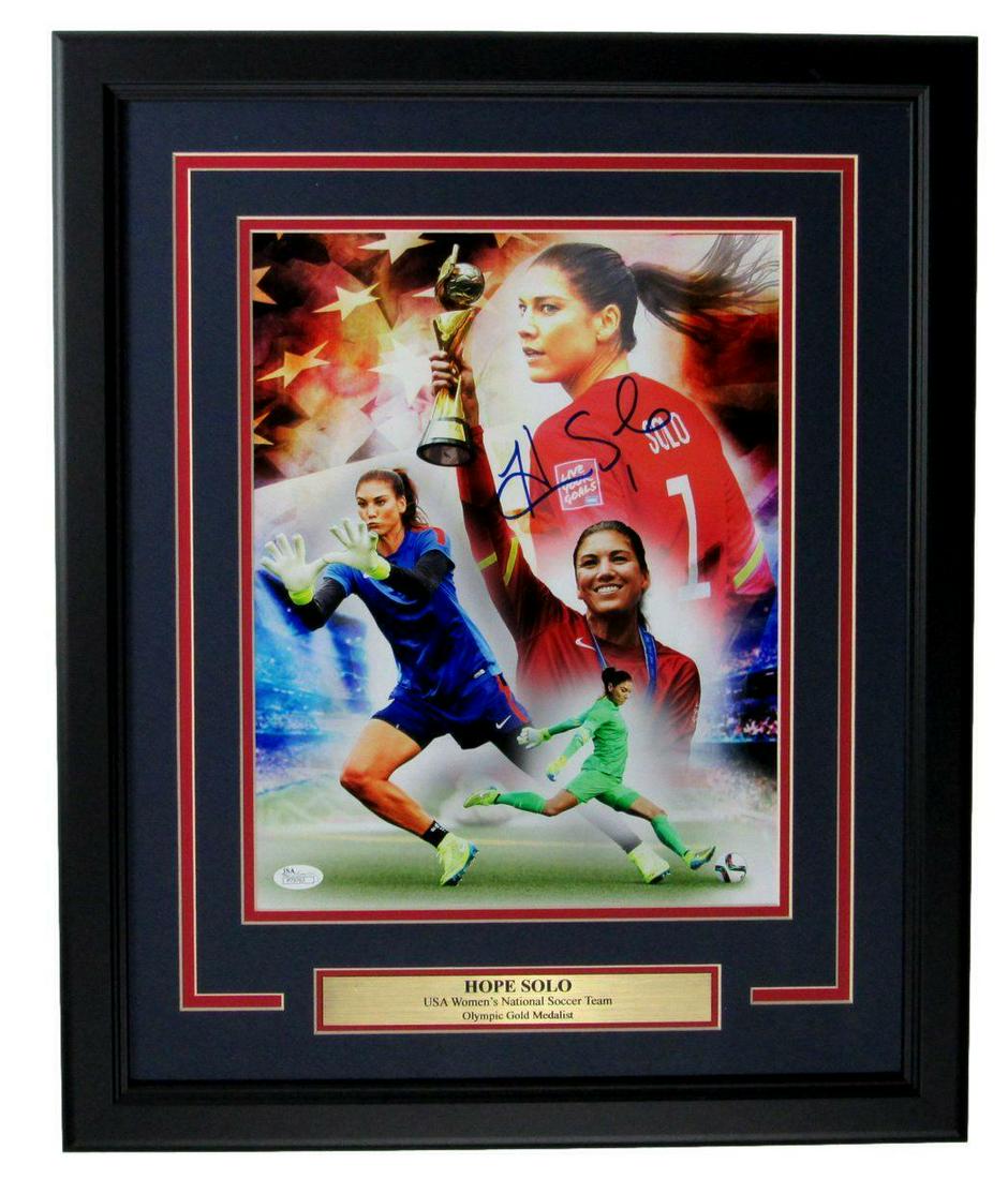 Hope Solo USA Women's Soccer Signed/Autographed 11x14 Photo Framed JSA 163869: Hope Solo USA Women's Soccer Signed/Autographed 11x14 Photo Framed JSA 163869 Sport: Soccer Product: Photo Original/Reprint: Original Autograph Authentication: JSA "Team: USA Womens Soccer " League: S