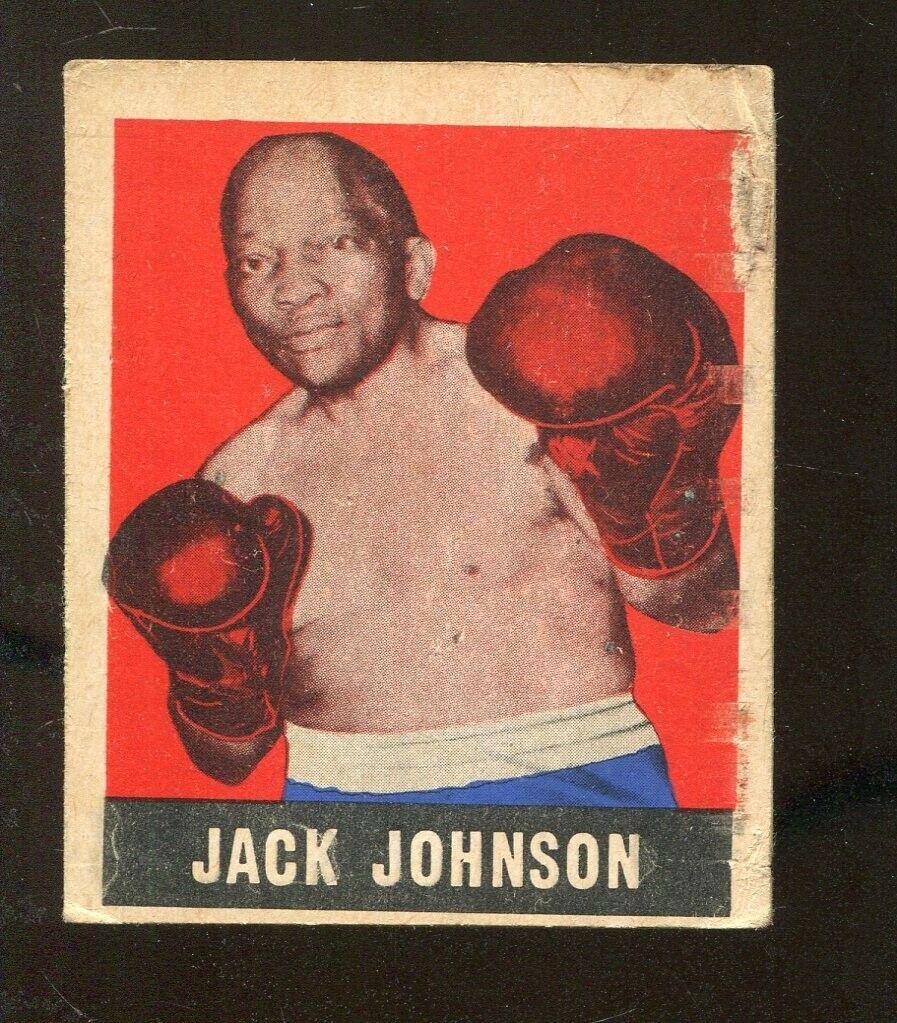 Jack Johnson 1948 Leaf Boxing #17 1st Black Heavyweight Champ Fair: Jack Johnson 1948 Leaf Boxing #17 1st Black Heavyweight Champ Fair Graded: No Sport: Boxing Card Name: Leaf Player: Jack Johnson Original/Reprint: Original Year Manufactured: 1948 Country/Region of Ma