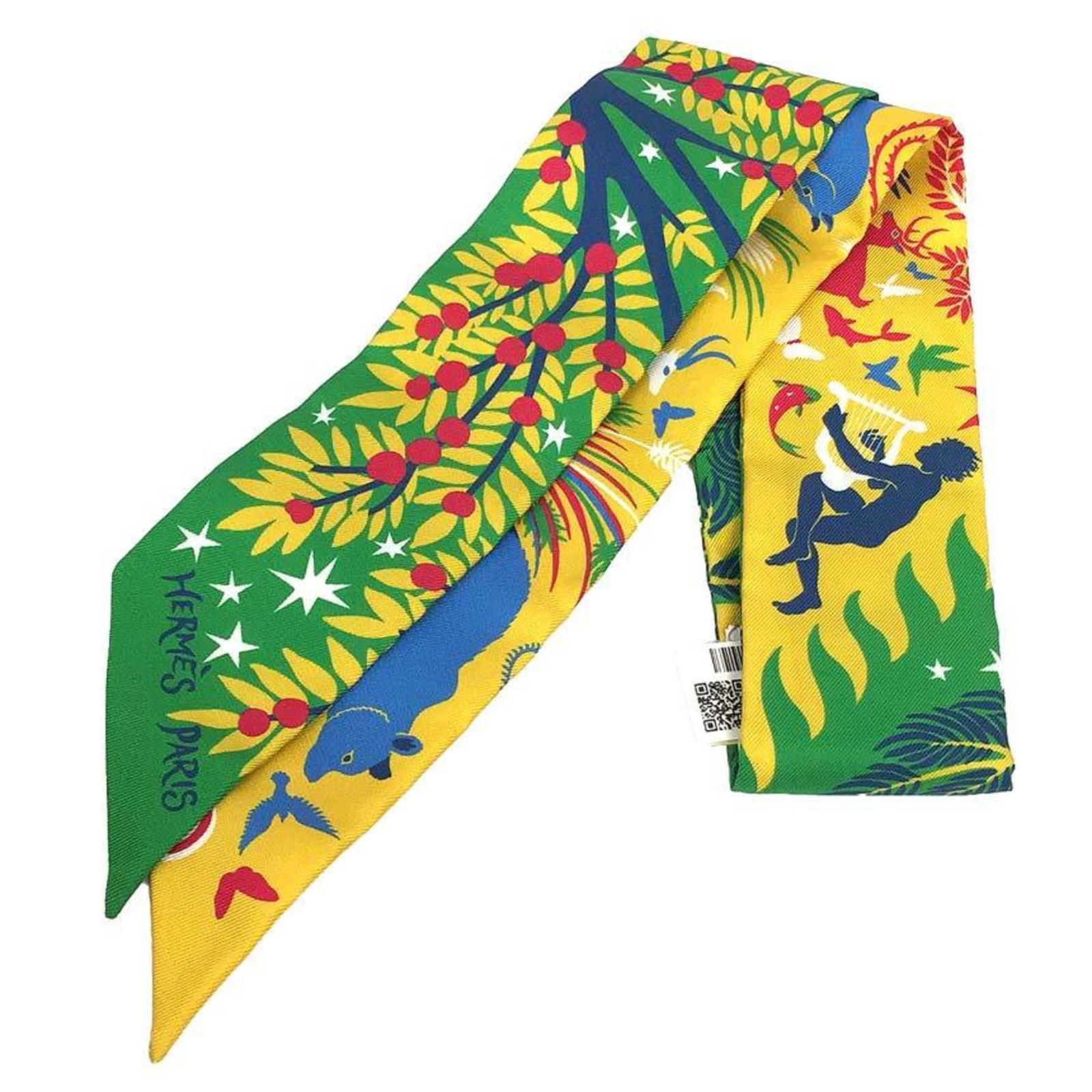 HERMES Twilly Scarf Sous le Charme d'Orphee 2022 Yellow Green Silk 100%: HERMES Twilly Scarf Sous le Charme d'Orphee 2022 Yellow Green Silk 100% Brand: Hermes Line: Twilly Country of Origin: Greece Type: Scarf Season: Fall/winter Gender: Women Color: Green Olive Yellow Mat