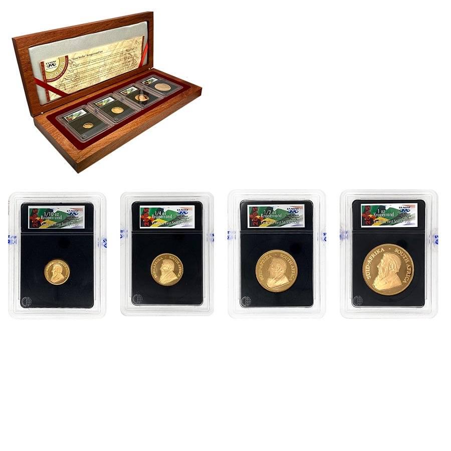 2005 South Africa 1.85 oz Proof Gold Krugerrand 4-Coin Set First Strike (w/Box & COA): 2005 South Africa 1.85 oz Proof Gold Krugerrand 4-Coin Set First Strike (w/Box & COA) Year: 2005 Finish: Proof Purity: .9167 Actual Weight: 1.85 troy oz Gross Weight : 62.8 grams Dimensions: Varies Mi