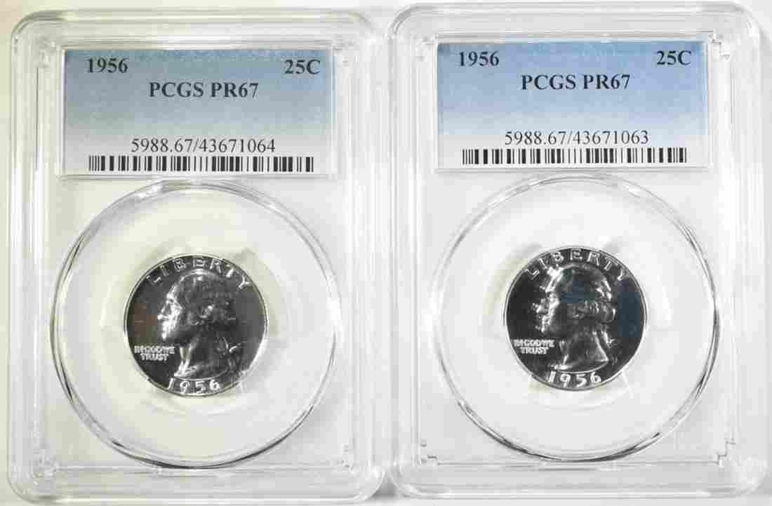 Set of 2 - 1956 WASHINGTON QUARTERS PCGS PR 67: Set of 2 - 1956 WASHINGTON QUARTERS PCGS PR 67 The MYNT Guarantee: All items in this auction are guaranteed to be 100% authentic. At Your Service: At MYNT, our Customer Support Specialists (supp